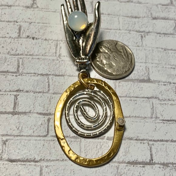 Brass Silver Pewter Moonstone Hand Goddess Earring - Picture 4 of 4